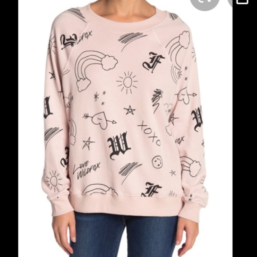 WILDFOX Pink Love Wild raglan sweatshirt rainbow heart sun XS